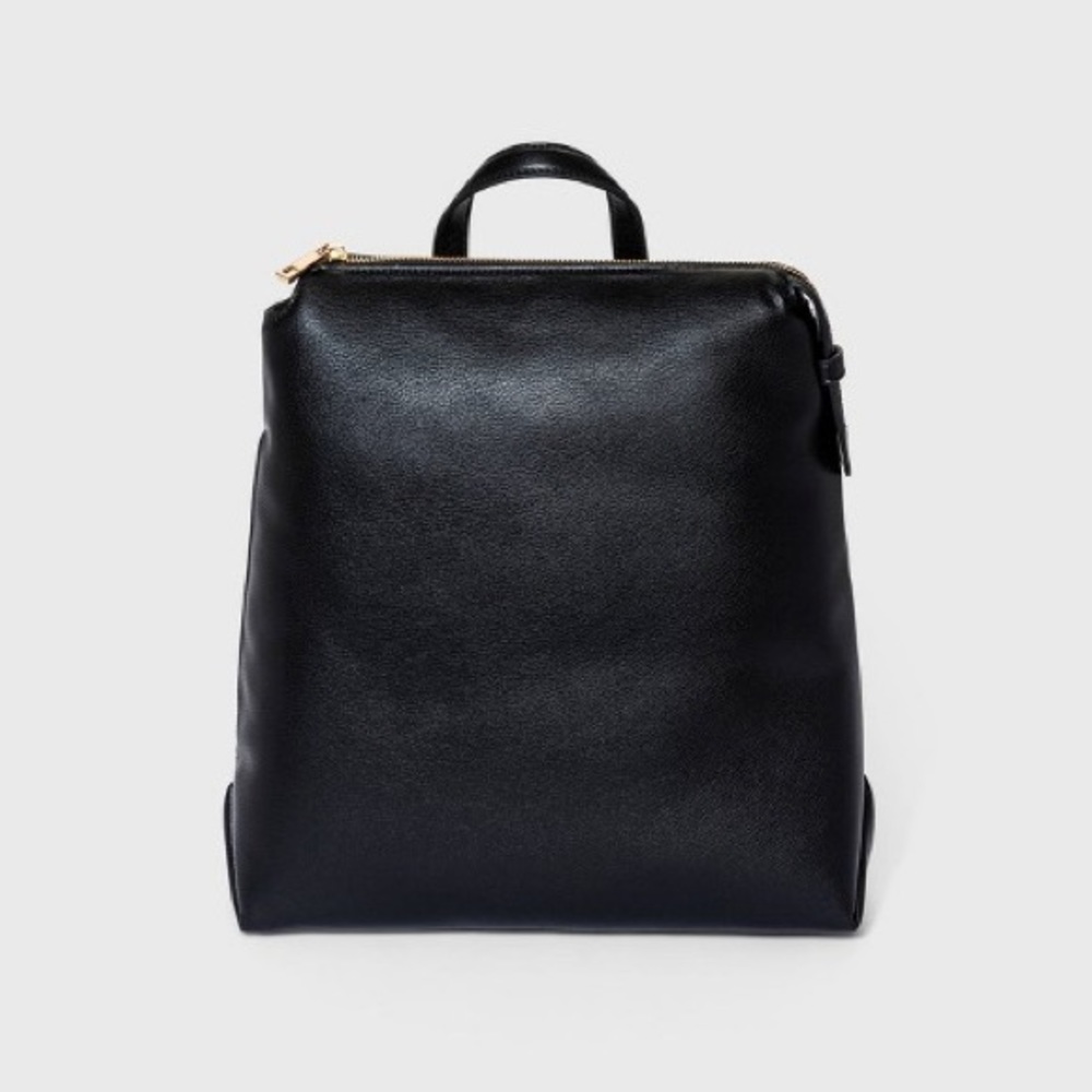 Modern Soft Faux Leather Sleek Black Backpack - A New Day
